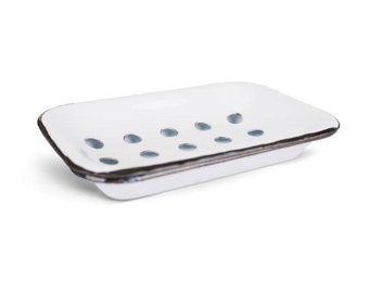 Cream Vintage Style Metal Enamel Soap Dish w// Drainage Holes