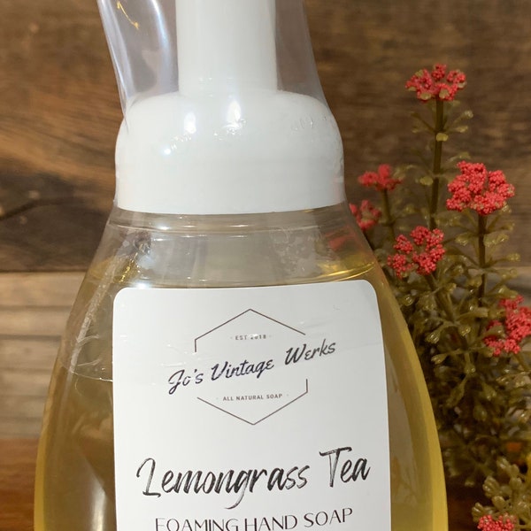 Lemongrass Tea Natural Organic Foaming Hand Soap, Washes off Clean, Great Smell, Superior Lather & Skin Feel, Bergamot, Lime, Rosemary, Sage