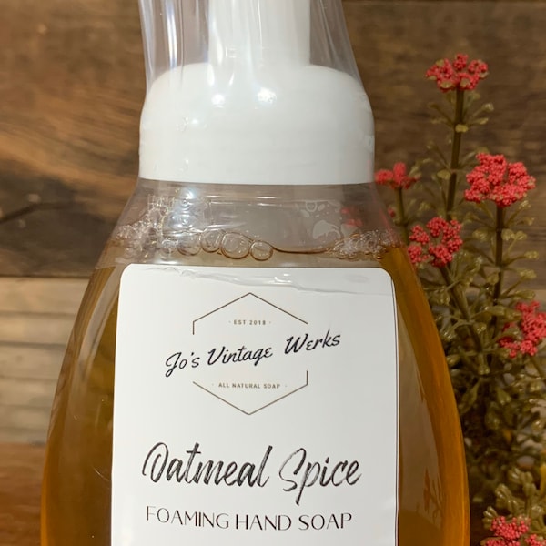 Oatmeal Spice Natural Organic Foaming Hand Soap, Essential Oils, Cinnamon, Clove, Rosemary, Superior Lather & Skin Feel, Great Gift Idea