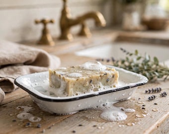 Witte geëmailleerde zeepbakje in boerderijstijl - 2-delige zeephouder met afvoer - Vintage rustieke badkamer- en keukendecoratie - 6 x 4 cm