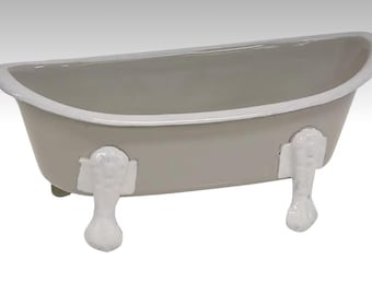 Gray and White Metal Bathtub Soap Dish