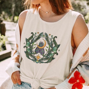 Luna Moth Graphic Tank Top: Fairycore Moon Phases Shirt