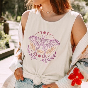 Luna Moth Graphic Tank Top: Fairycore Moon Phases Shirt