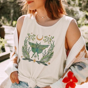 Luna Moth Graphic Tank Top: Fairycore Cottagecore Boho Shirt