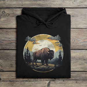 American Bison Hoodie, Vintage Western Graphic Sweatshirt, Unisex Outdoors Nature Camping & Hiking Gift