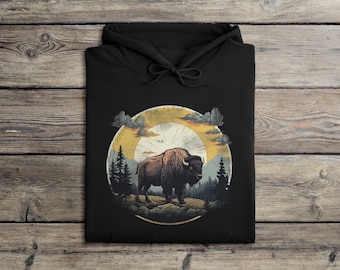 American Bison Hoodie, Vintage Western Graphic Sweatshirt, Unisex Outdoors Nature Camping & Hiking Gift