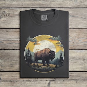 Bison Shirt, Comfort Colors Tee, Graphic Buffalo Tshirt, Vintage Clothing gift for her, Hiking Shirt, Nature Birthday Gift for him image 1