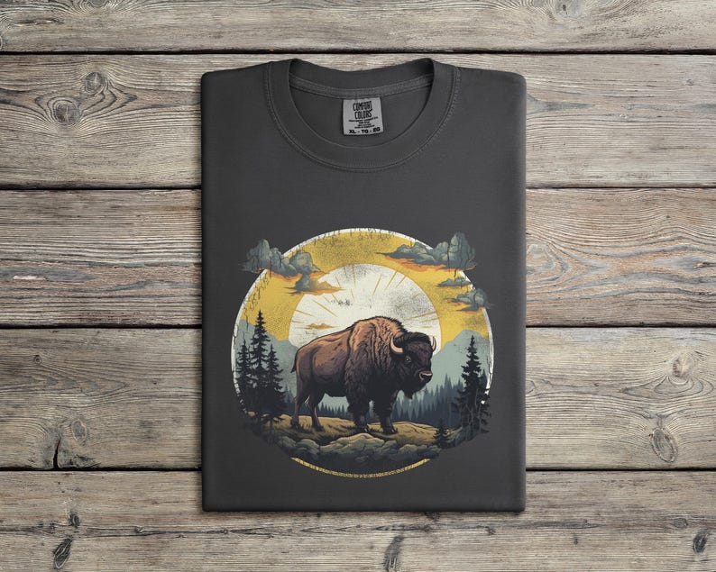 Bison Shirt, Comfort Colors Tee, Graphic Buffalo Tshirt, Vintage Clothing gift for her, Hiking Shirt, Nature Birthday Gift for him image 1