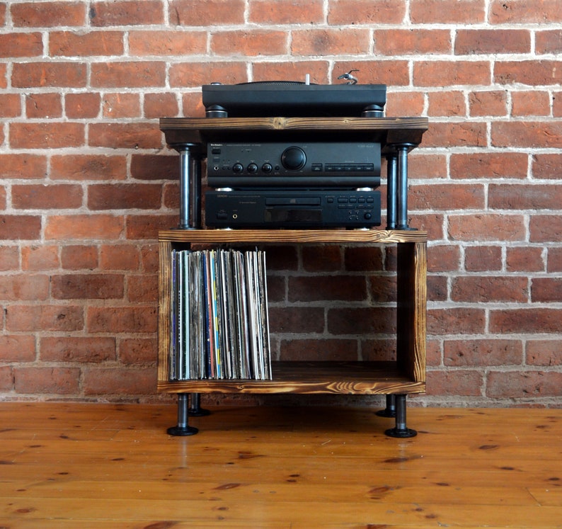 Industrial Vinyl Storage Unit With Charred Wood Finish Etsy UK