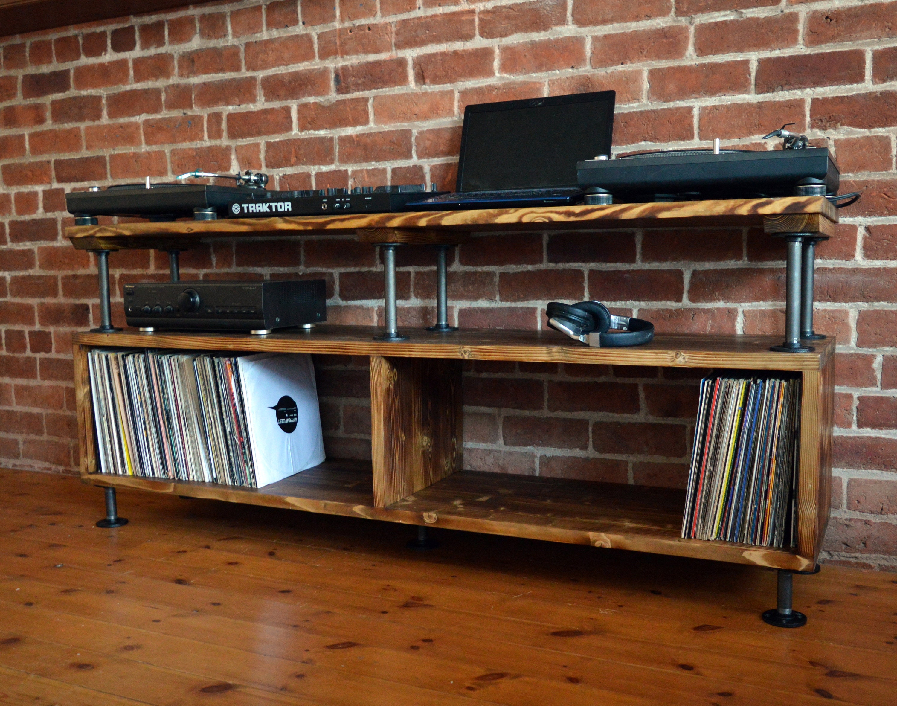 XL DJ Unit / Vinyl Storage With Charred Wood Finish and Steel Etsy