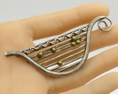 Mexico 925 sterling silver - vintage harp design two tone brooch pin - bp1302