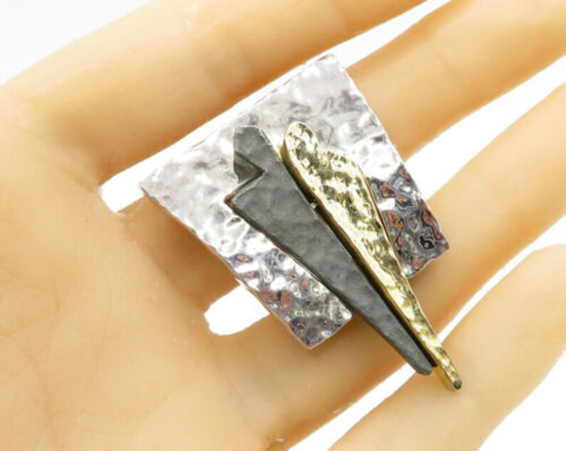 925 sterling silver bp1216 hammed texture modernist brooch pin