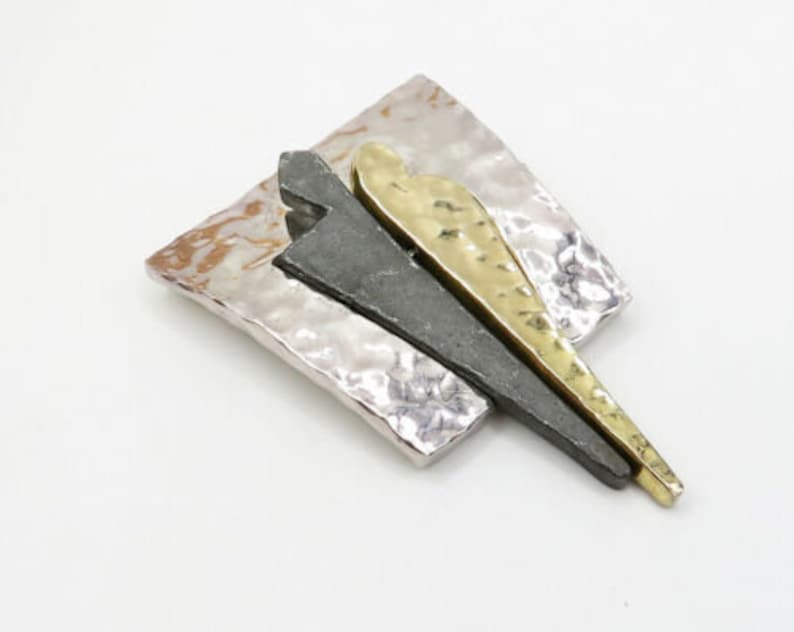 925 sterling silver bp1216 hammed texture modernist brooch pin