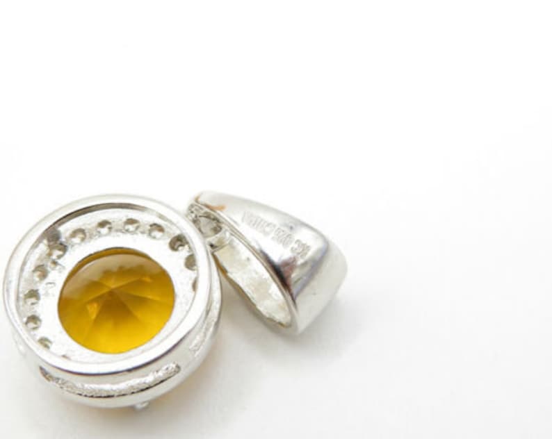 round cut faceted citrine /& white cubic zirconia pendant p2336 925 silver