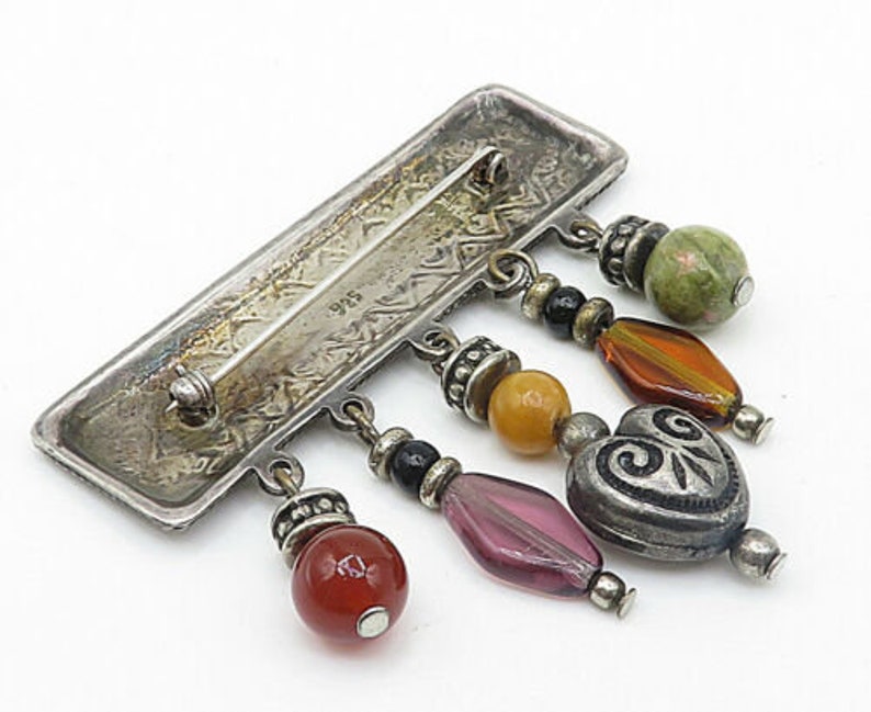 925 silver vintage multi-gemstone open treasure chest brooch pin bp2672