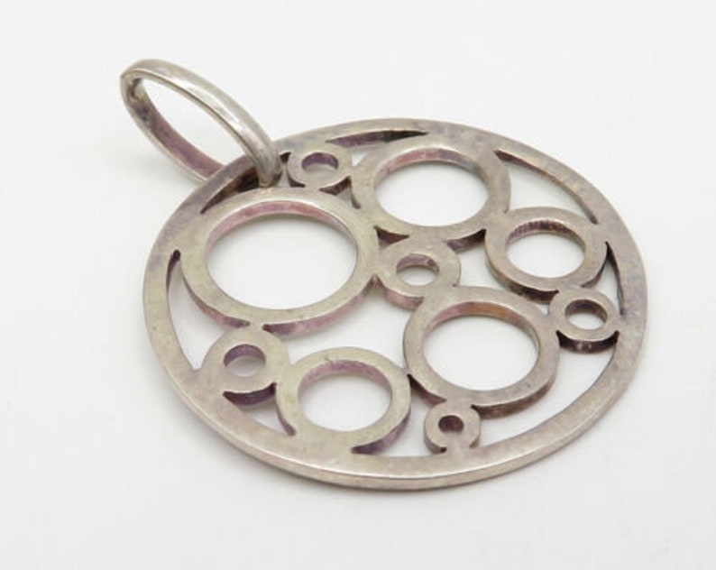 p1541 925 sterling silver vintage retro circle pattern round drop pendant