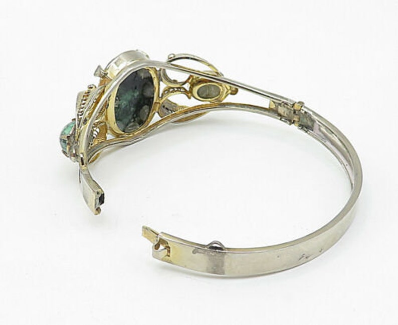 b5058 vintage turquoise love heart filigree cuff bracelet Sorrento 925 silver