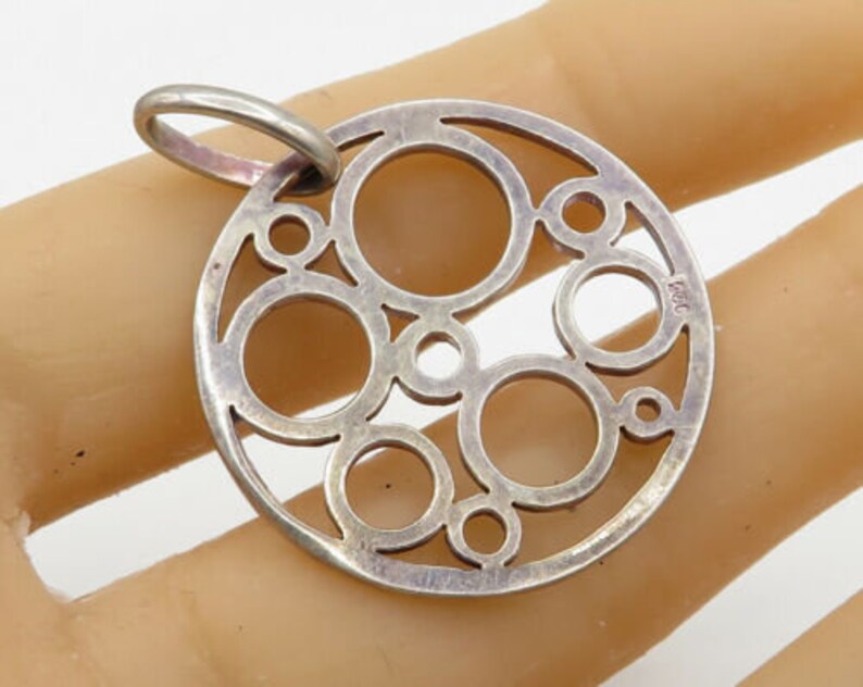p1541 925 sterling silver vintage retro circle pattern round drop pendant
