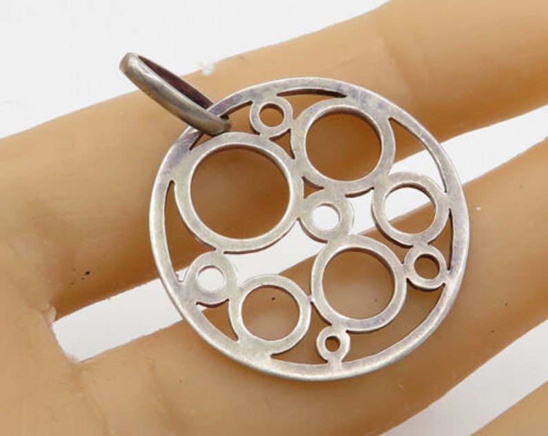 p1541 925 sterling silver vintage retro circle pattern round drop pendant