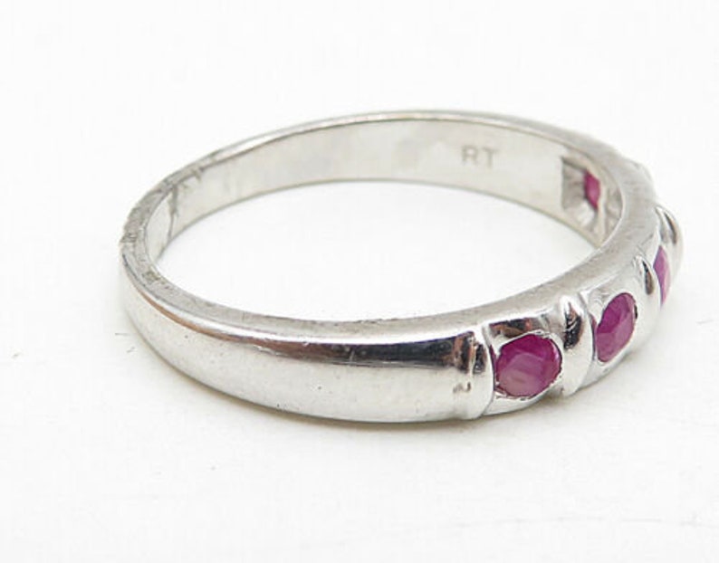 petite round ruby inlay shiny band ring sz 7 r7885 925 sterling silver