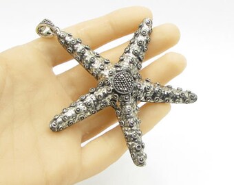 925 sterling silver - large marcasite encrusted star fish drop pendant - p1090