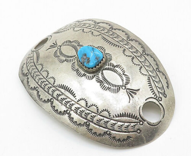 p5928 vintage turquoise etched slide pendant Dj royston navajo 925 silver