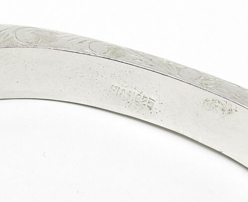 Siam 925 silver polished floral vine etched square bangle bracelet b5312