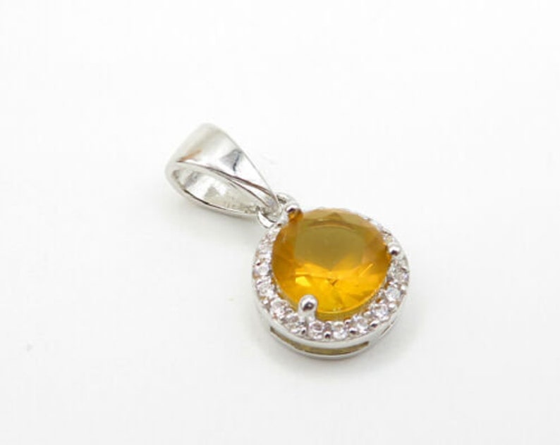round cut faceted citrine /& white cubic zirconia pendant p2336 925 silver