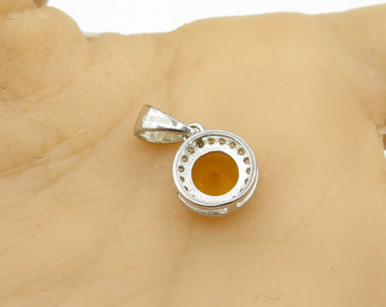 round cut faceted citrine /& white cubic zirconia pendant p2336 925 silver