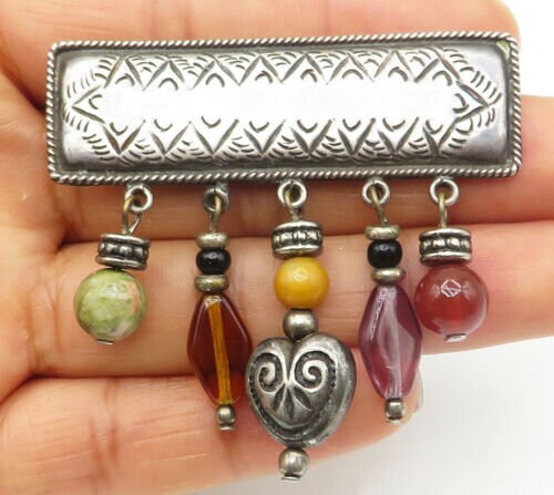 925 silver vintage multi-gemstone open treasure chest brooch pin bp2672