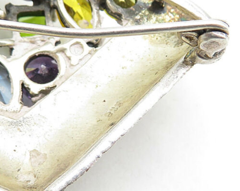 925 silver vintage multi-gemstone open treasure chest brooch pin bp2672