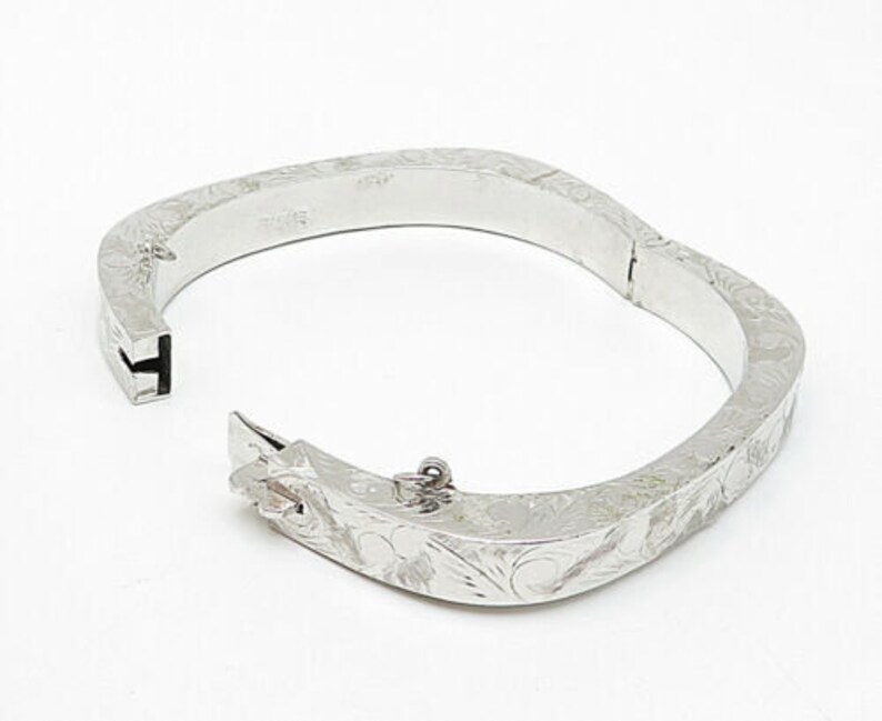 Siam 925 silver polished floral vine etched square bangle bracelet b5312