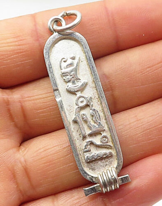 925 sterling silver - vintage carved hieroglyphics