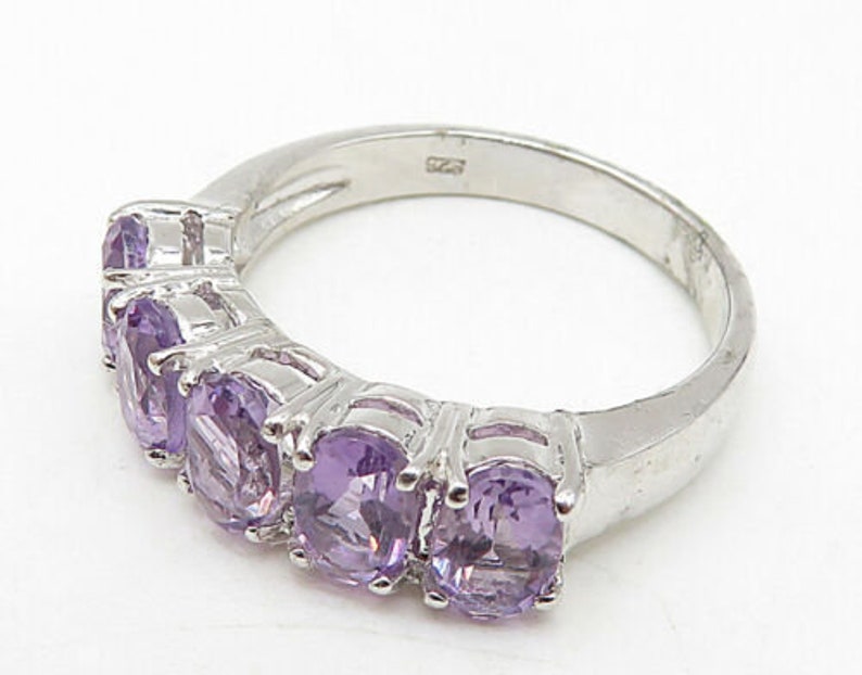 925 sterling silver prong set amethyst half eternity band ring sz 7 r7338
