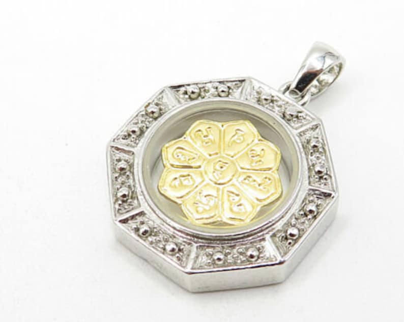 p2881 vintage petite two tone floral magnetic pendant 925 sterling silver