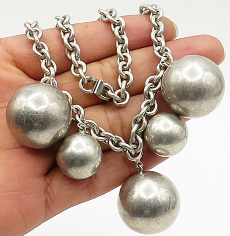 925 sterling silver vintage large handmade 5ball necklace Etsy
