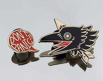 Don't Panic Crow Raven Hard Enamel Pin Set