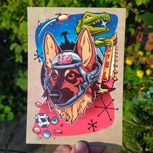 Mini impression carte postale Vegas Cyborg Dog