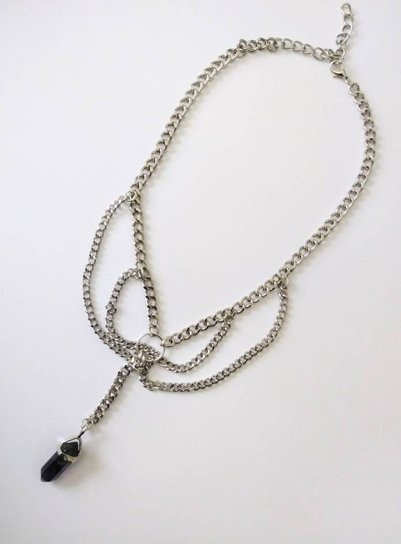 Multi-layer Chain Amethyste Stone Necklace-Lariat
