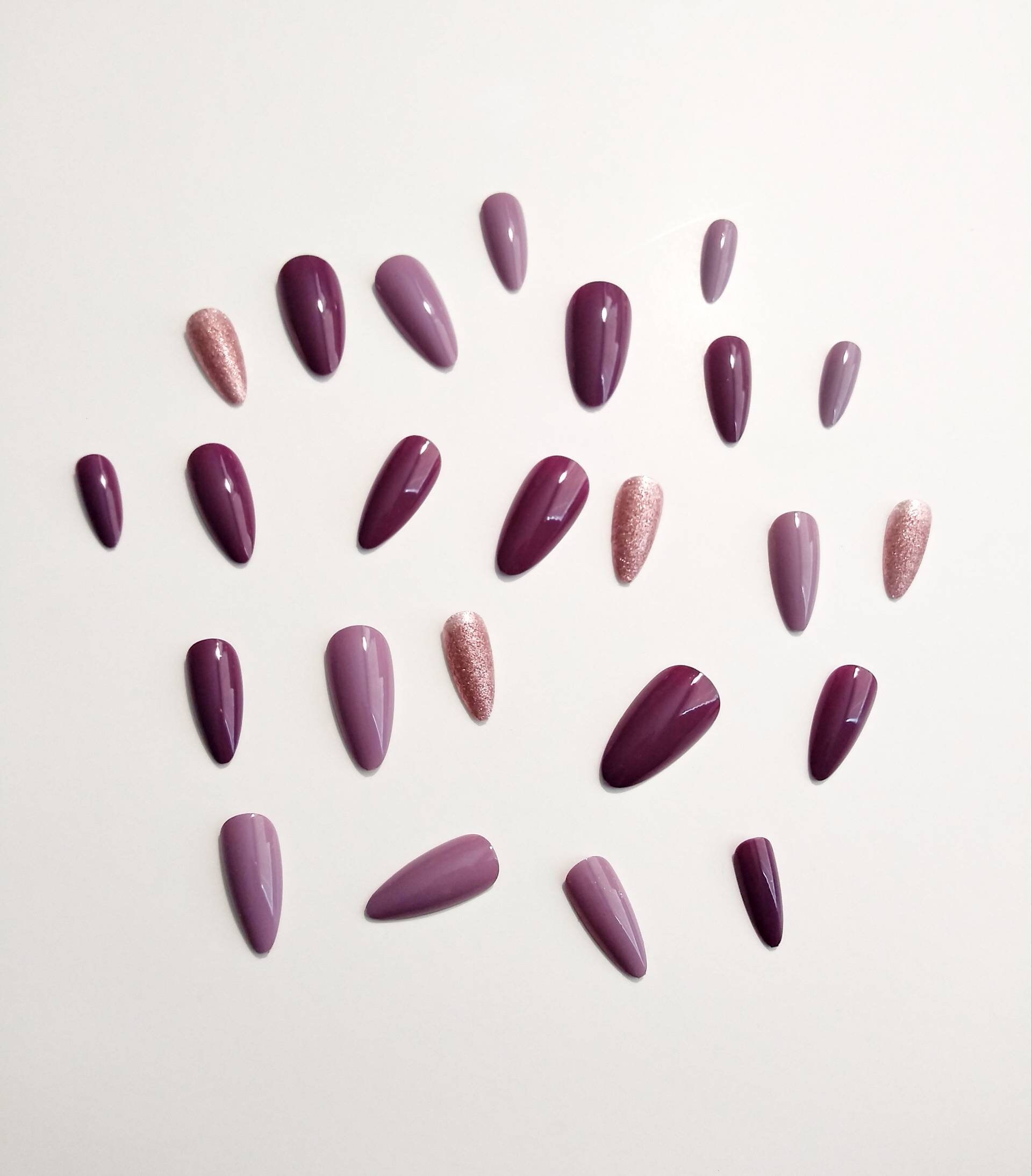 Almond/Stiletto Press On Nails Purple MultiColor Etsy