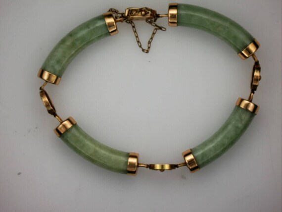 Estate Jadeite and 14K yellow gold link bracelet - image 2