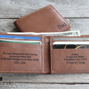 Billetera RFID de cuero, regalo para el Día del Padre, regalo de hijos, regalo de hija a papá, regalo de hijo, billetera personalizada para hombres.