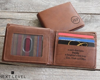Personalized Leather Bifold Wallet, Engraved Gift for Him