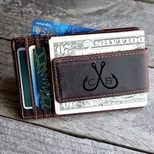 Personalized Cowhide Leather Money Clip Wallet with ID Window Gifts for Fathers Day