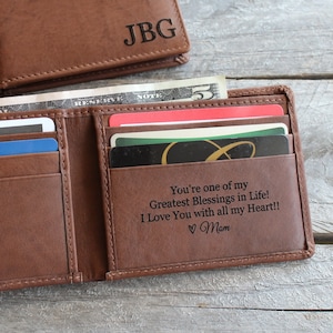 Regalos para hijos de mamá y papá para hijo Billetera personalizada para el Día del Padre para hijo de papá Regalos para hijo de mamá Billetera de cuero grabada para mi hijo