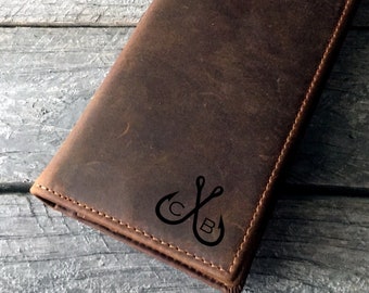 Personalized Leather Long Wallet: Fishing Gift, RFID Protection Fathers Day Gift