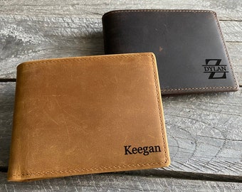 Fathers Day Gifts for Boyfriend Engraved Bifold Leather Wallet Mens  for Him RFID Blocking Personalized Leather Gift for Men