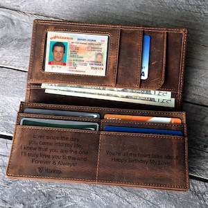 Billetera larga de cuero para hombre, billetera larga para hombre, billetera plegable personalizada RFID, billetera alta, regalo de San Valentín para papá