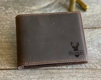 Personalized Leather Wallet Bifold • Hunting Gift for Men Fathers Day Gift