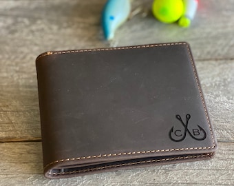 Fishing Gifts for Men Fathers Day Gifts for Him Personalized RFID Leather Wallet Gift for Him Outdoor Gift